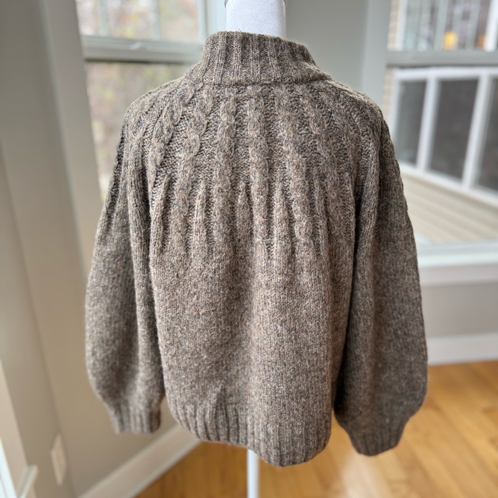Madewell Harwood Cableknit Mockneck Cardigan Sweater in Heather Otter Sz Small - Picture 14 of 16